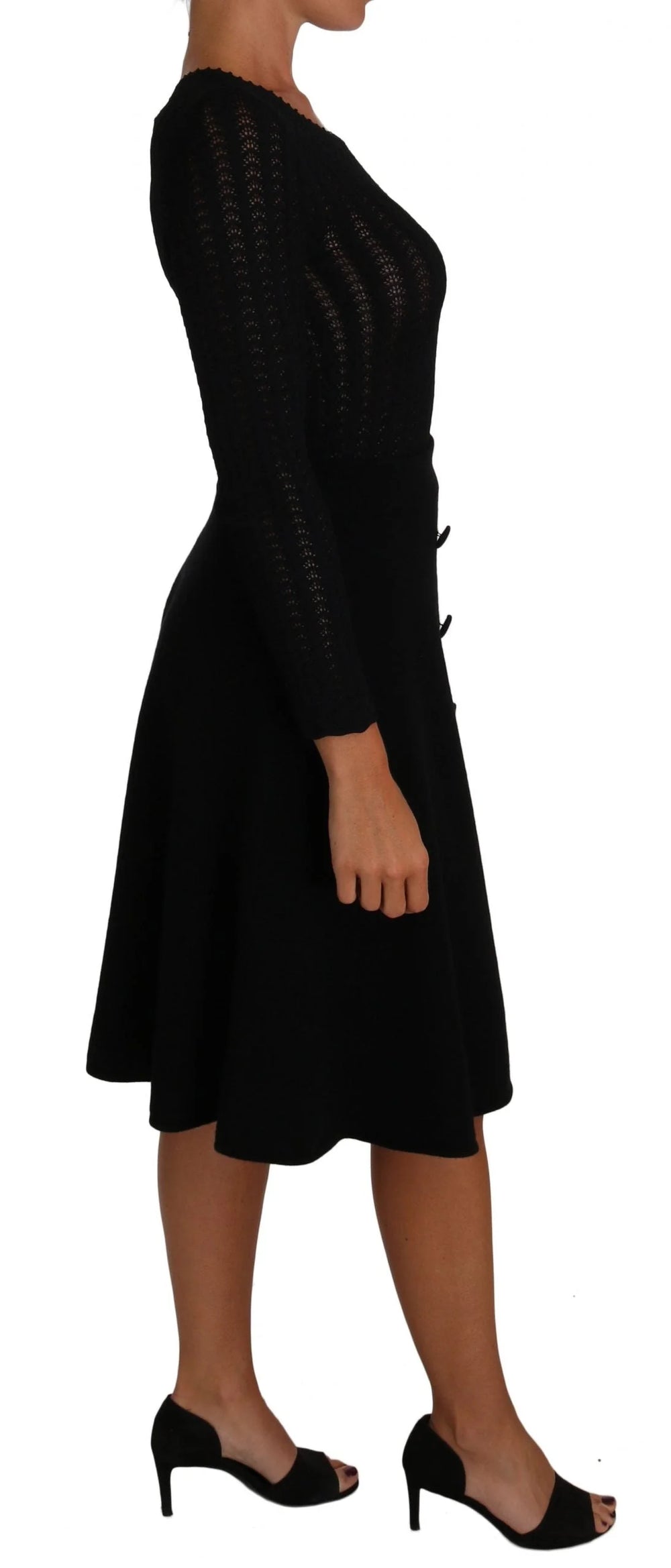 Dolce & Gabbana Black Knitted Wool Sheath Long Sleeves Dress - IT40|S - Dresses