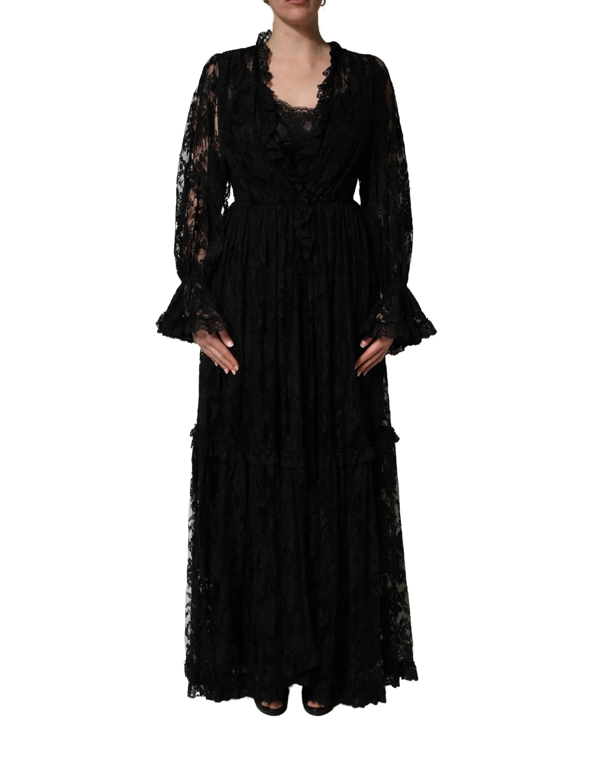 Dolce & Gabbana Black Lace A-line Long Evening Gown Dress - IT38 | XS