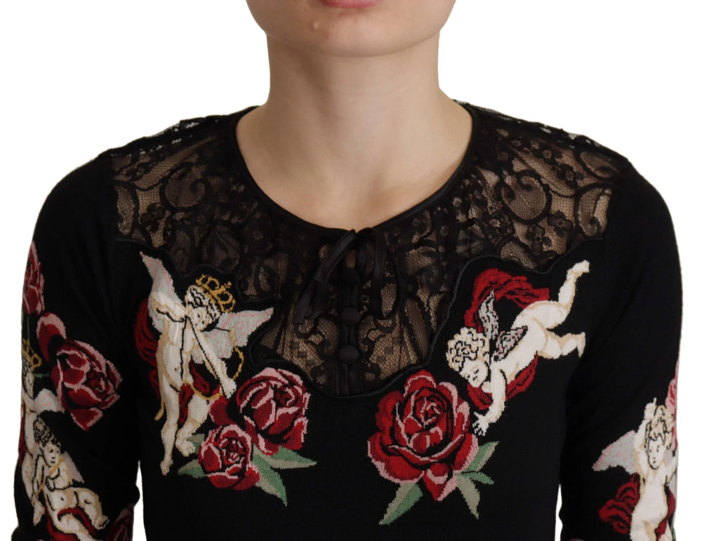 Dolce & Gabbana Black Lace Angel Roses Cardigan Sweater - Cardigans