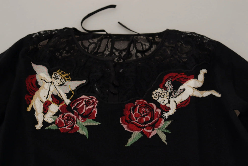 Dolce & Gabbana Black Lace Angel Roses Cardigan Sweater - Cardigans