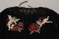 Dolce & Gabbana Black Lace Angel Roses Cardigan Sweater - Cardigans