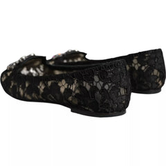 Dolce & Gabbana Black Lace Crystal Ballet Flats Loafer Shoes - EU35/US4.5 - Flats