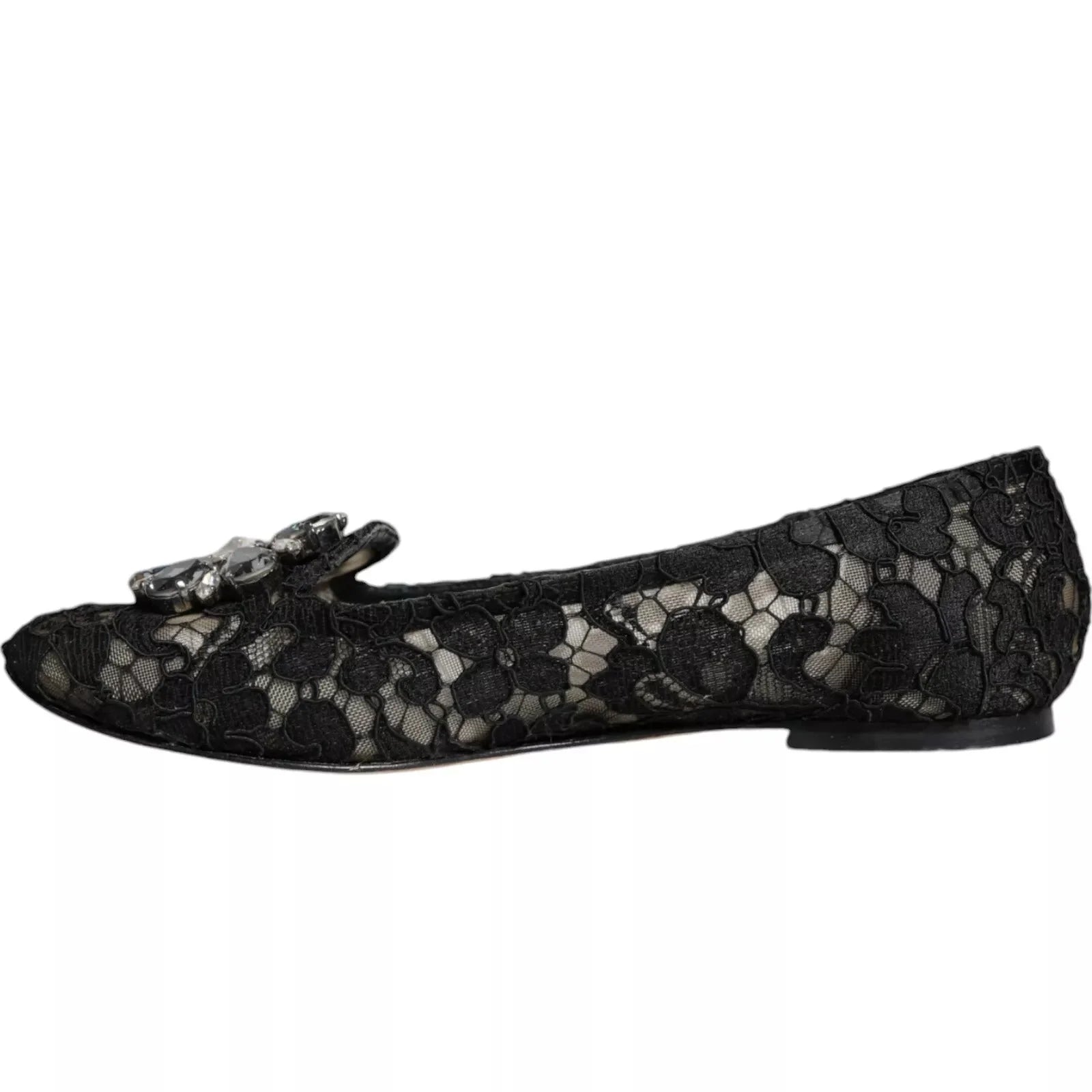 Dolce & Gabbana Black Lace Crystal Ballet Flats Loafer Shoes - EU35/US4.5 - Flats