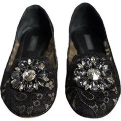 Dolce & Gabbana Black Lace Crystal Ballet Flats Loafer Shoes - EU35/US4.5 - Flats