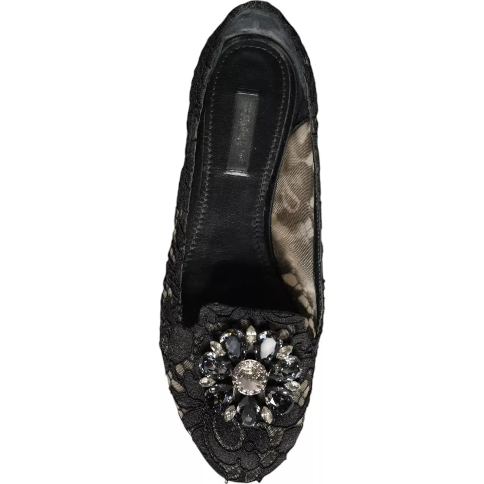 Dolce & Gabbana Black Lace Crystal Ballet Flats Loafer Shoes - EU35/US4.5 - Flats