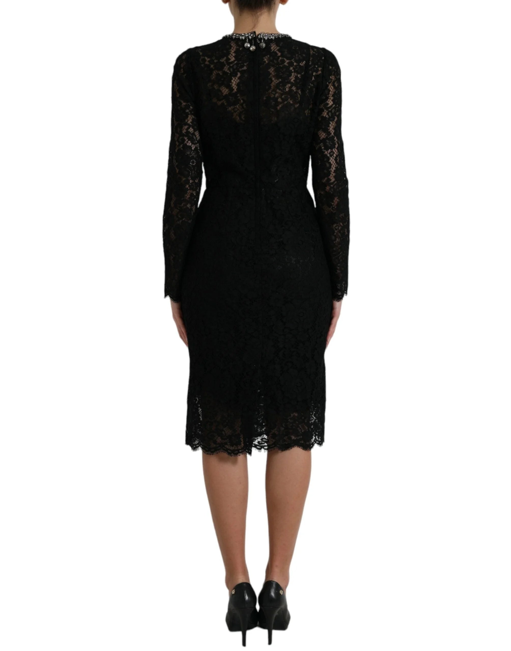Dolce & Gabbana Black Lace Crystal Embellished Sheath Dress - IT36 | XS - Dresses