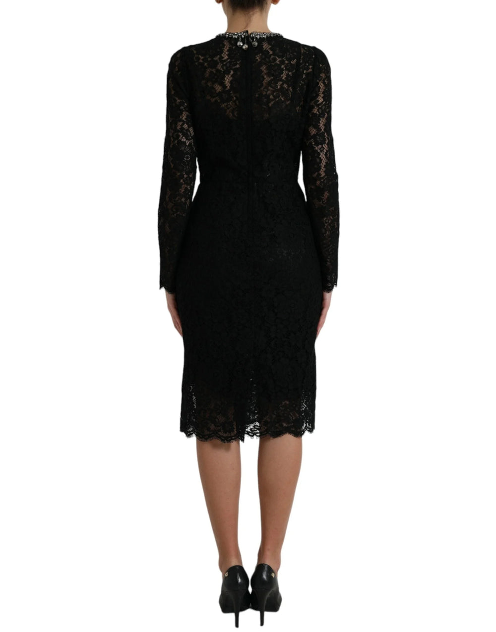 Dolce & Gabbana Black Lace Crystal Embellished Sheath Dress - IT36 | XS - Dresses