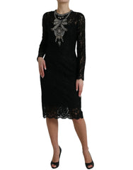 Dolce & Gabbana Black Lace Crystal Embellished Sheath Dress - IT36 | XS - Dresses