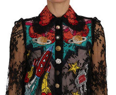 Dolce & Gabbana Black Lace Crystal SPACE Shirt - IT36 | XS - Blouses