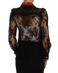 Dolce & Gabbana Black Lace Crystal SPACE Shirt - IT36 | XS - Blouses