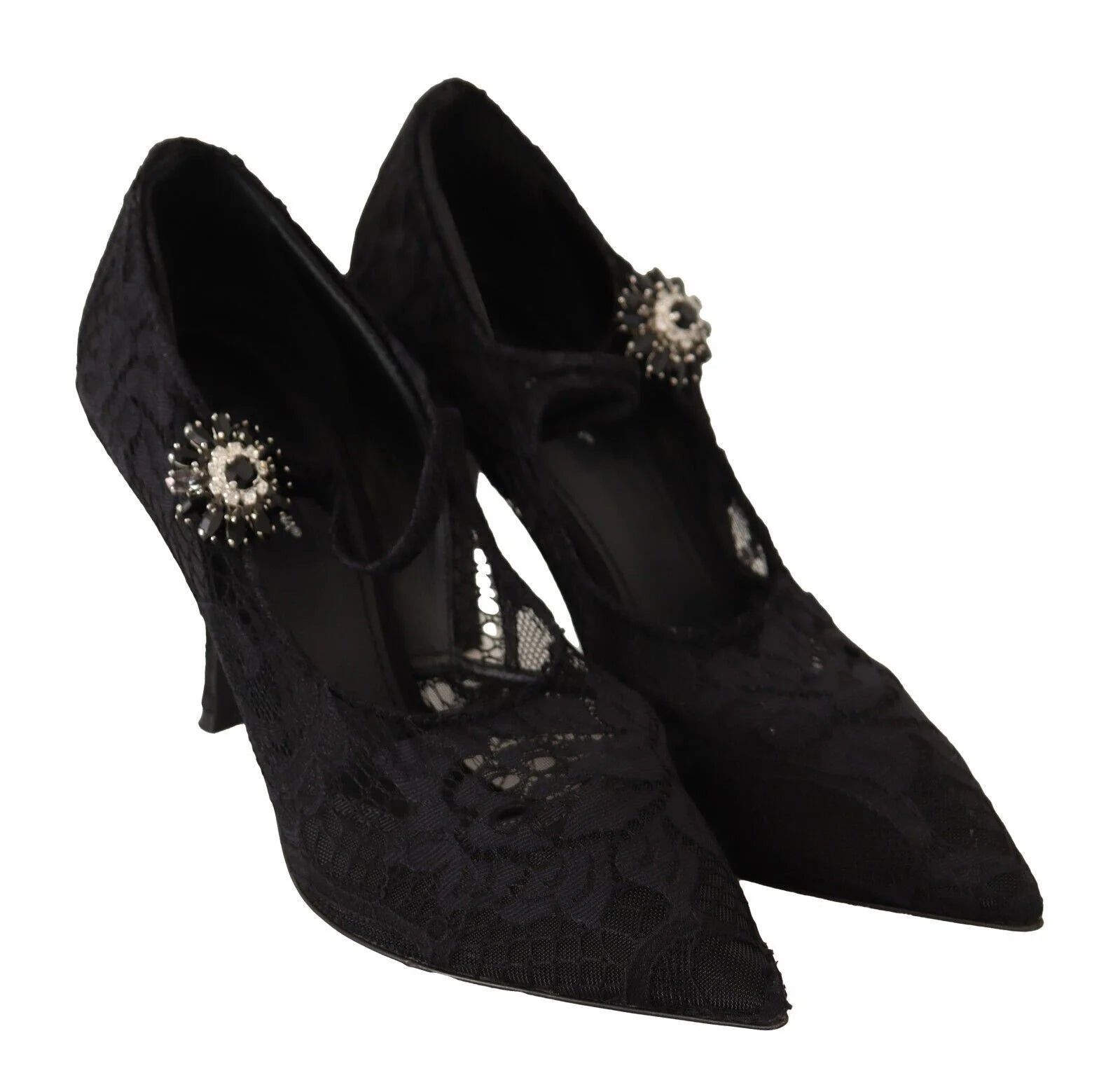 Dolce & Gabbana Black Lace Crystals Heels Mary Jane Pumps Shoes - EU38/US7.5 - Heels