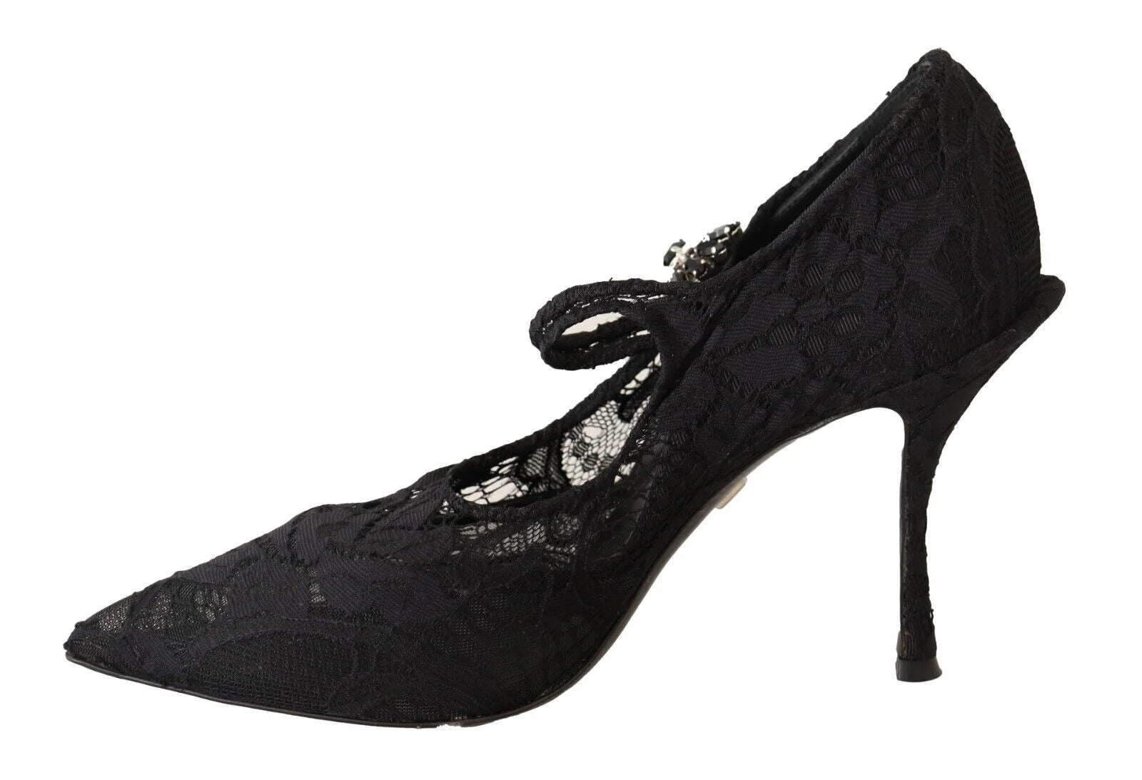Dolce & Gabbana Black Lace Crystals Heels Mary Jane Pumps Shoes - EU38/US7.5 - Heels