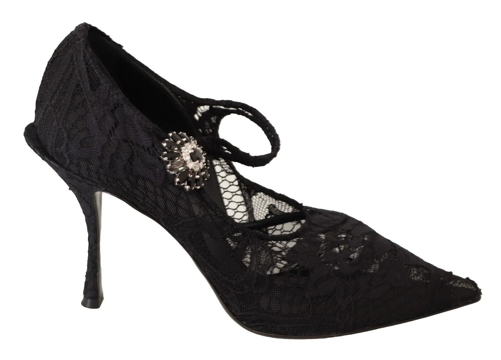 Dolce & Gabbana Black Lace Crystals Heels Mary Jane Pumps Shoes - EU38/US7.5 - Heels