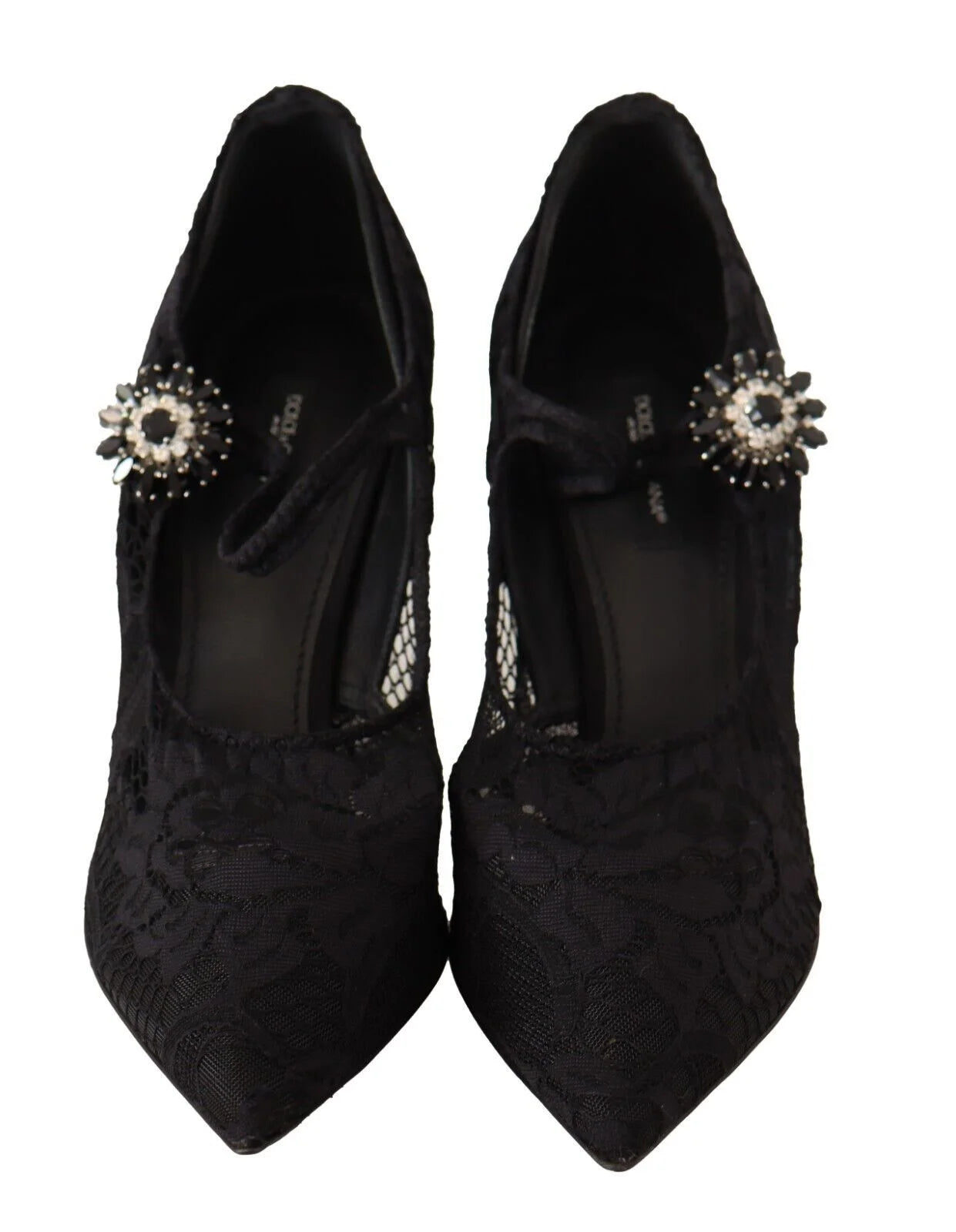 Dolce & Gabbana Black Lace Crystals Heels Mary Jane Pumps Shoes - EU38/US7.5 - Heels