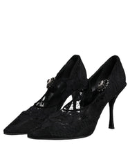 Dolce & Gabbana Black Lace Crystals Mary Jane Pumps Shoes - EU39.5/US9 - Heels