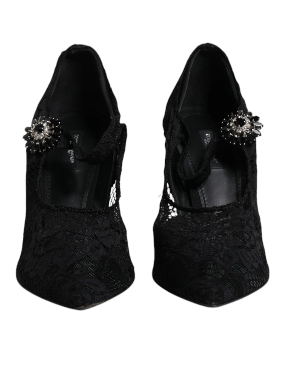 Dolce & Gabbana Čierne čipkované lodičky Mary Jane s kryštálmi - EU39.5/US9