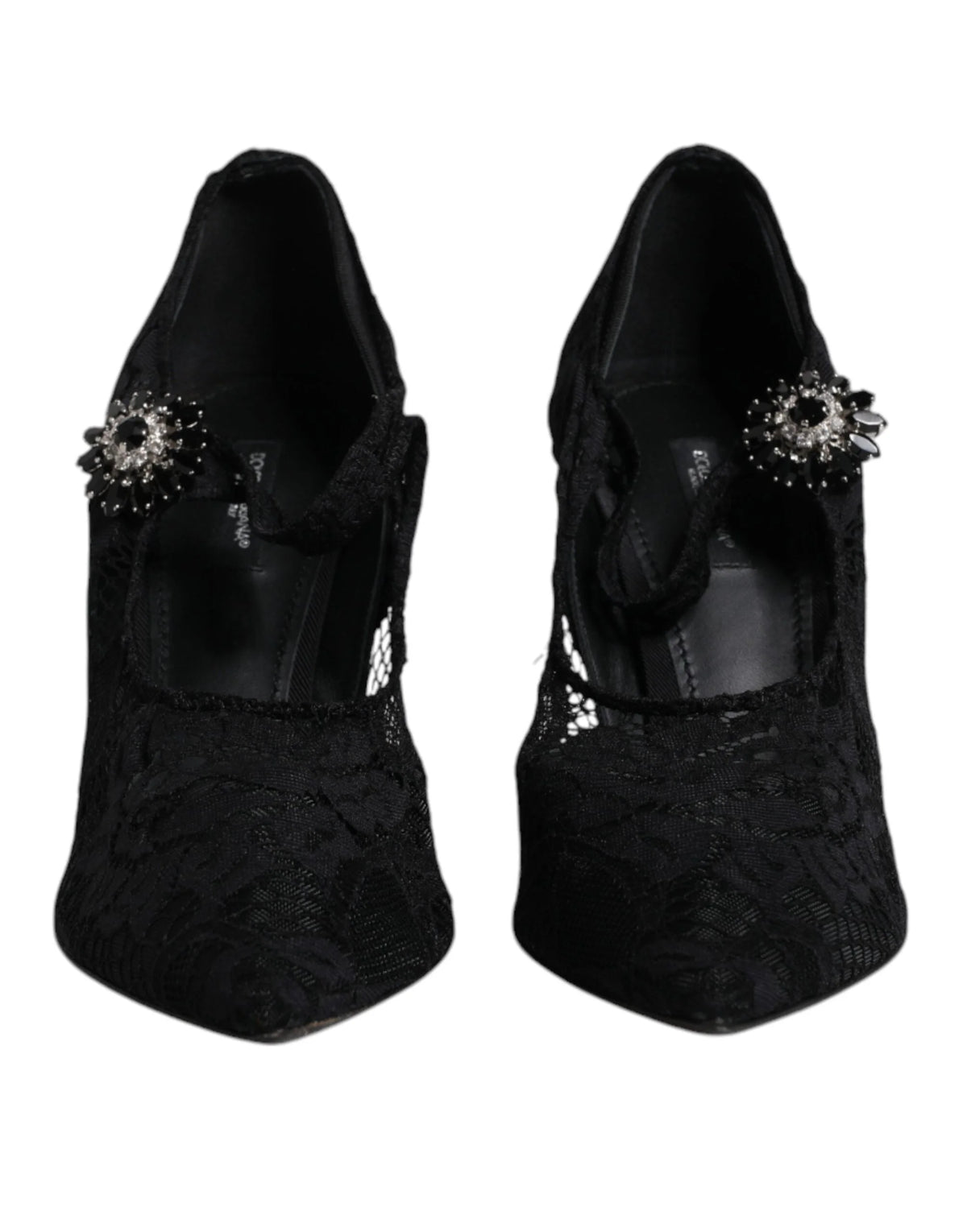 Dolce & Gabbana Čierne čipkované lodičky Mary Jane s kryštálmi - EU39.5/US9