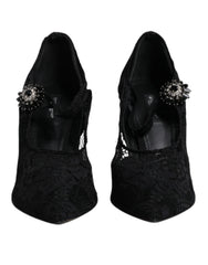 Dolce & Gabbana Black Lace Crystals Mary Jane Pumps Shoes - EU39.5/US9 - Heels