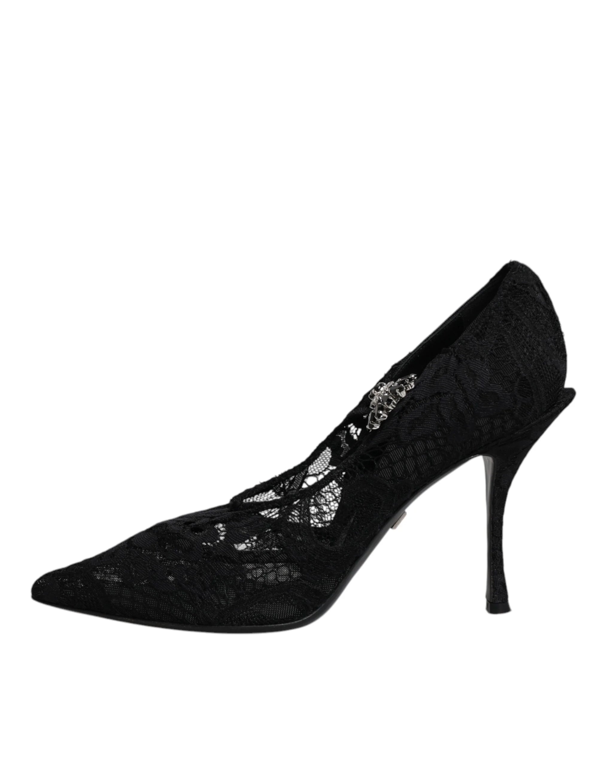 Dolce & Gabbana Čierne čipkované lodičky Mary Jane s kryštálmi - EU39.5/US9