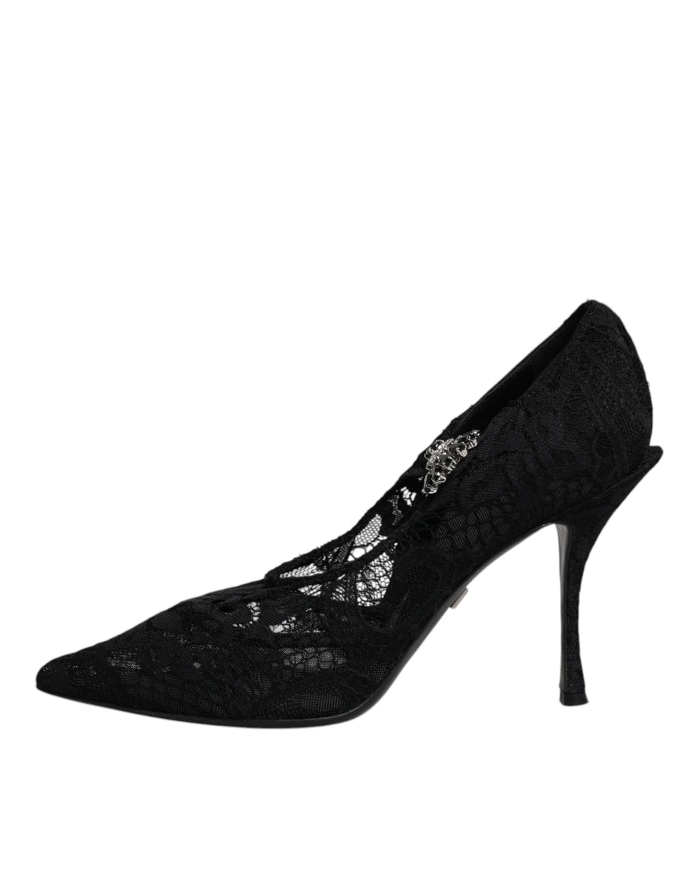 Dolce & Gabbana Čierne čipkované lodičky Mary Jane s kryštálmi - EU39.5/US9