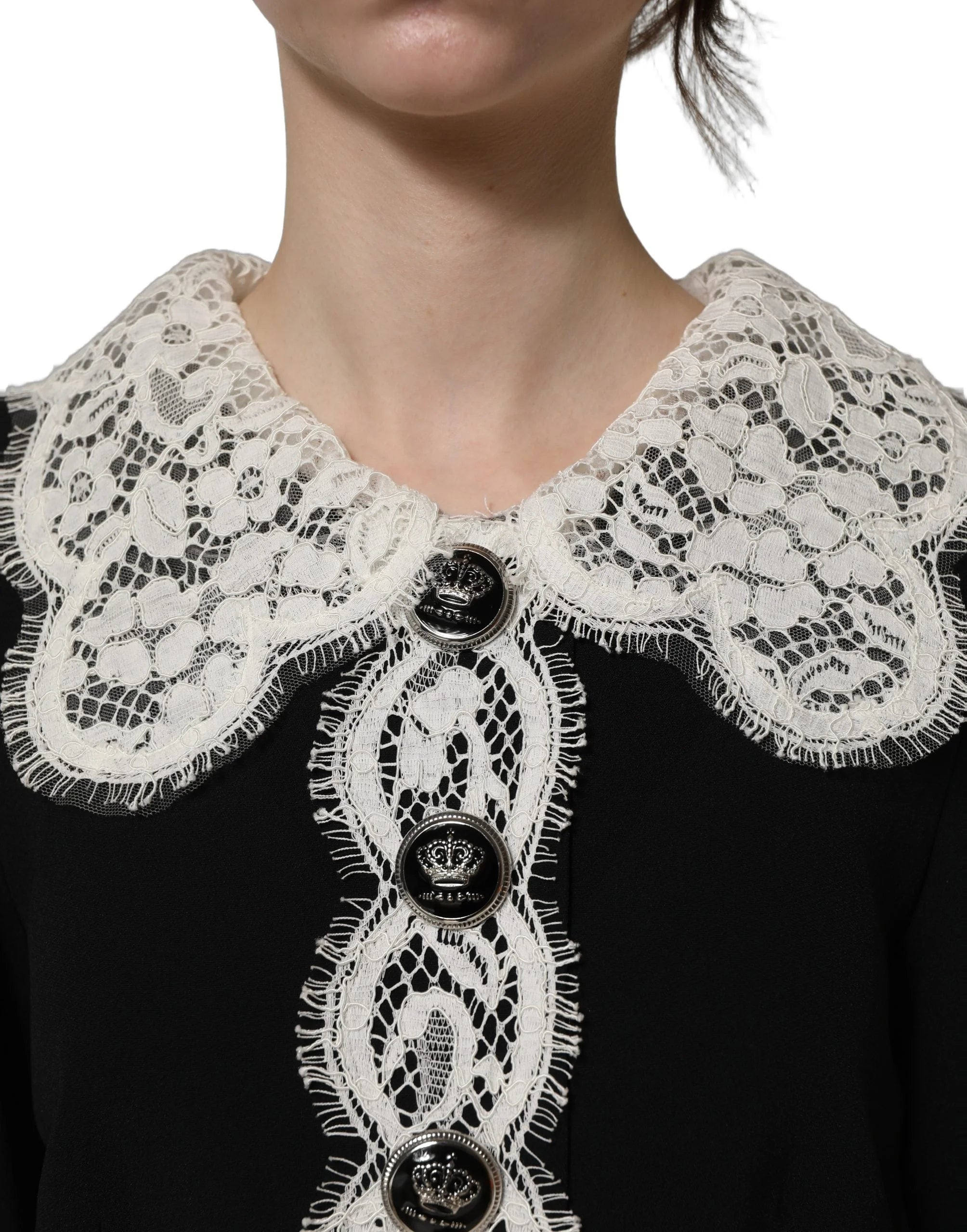 Dolce & Gabbana Black Lace Detailing Long Sleeves Midi Dress - IT38 | XS