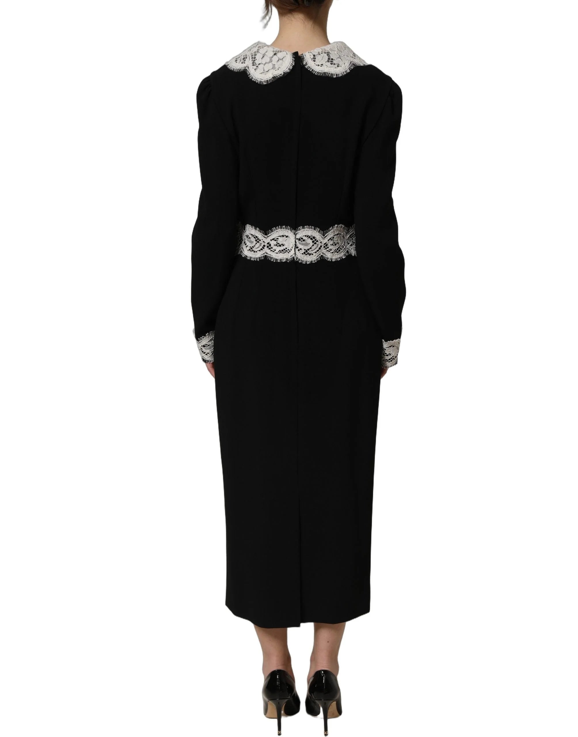 Dolce & Gabbana Black Lace Detailing Long Sleeves Midi Dress - IT38 | XS