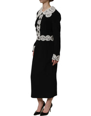 Dolce & Gabbana Black Lace Detailing Long Sleeves Midi Dress - IT38 | XS