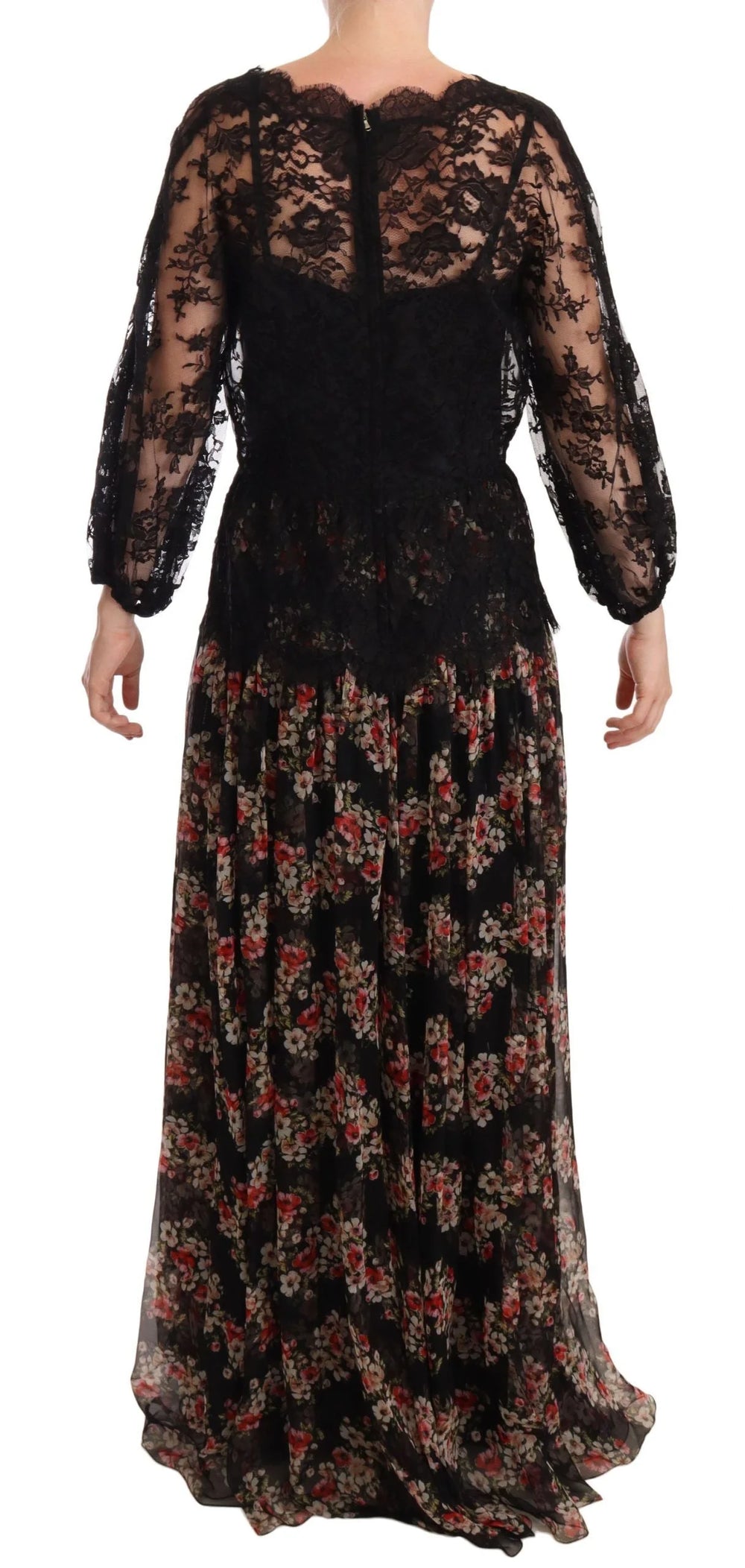 Dolce & Gabbana Black Lace Floral Polka Maxi Capri Dress - IT46|XL - Dresses