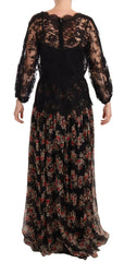 Dolce & Gabbana Black Lace Floral Polka Maxi Capri Dress - IT46|XL - Dresses