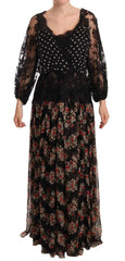 Dolce & Gabbana Black Lace Floral Polka Maxi Capri Dress - IT46|XL - Dresses