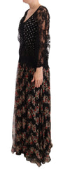 Dolce & Gabbana Black Lace Floral Polka Maxi Capri Dress - IT46|XL - Dresses