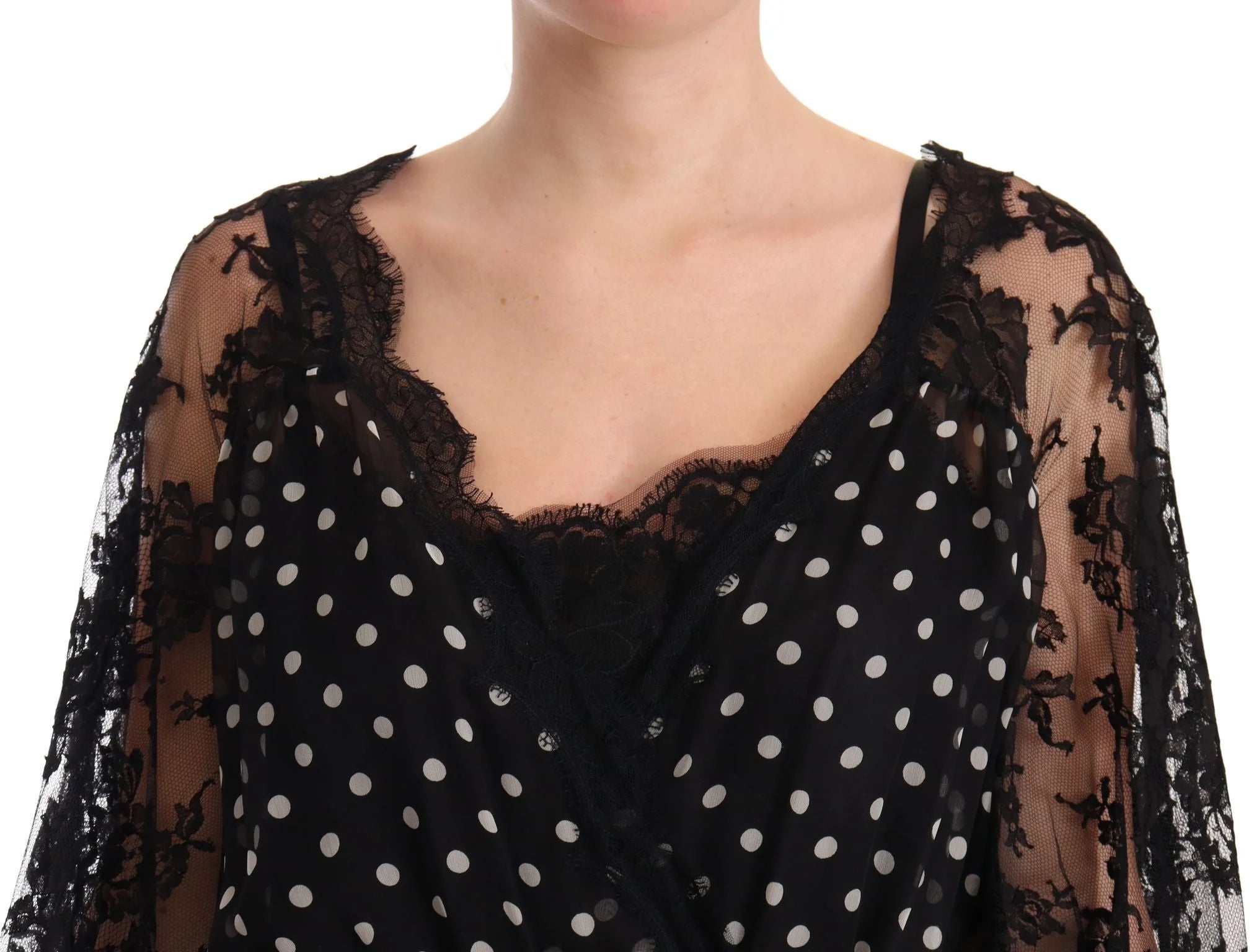 Dolce & Gabbana Black Lace Floral Polka Maxi Capri Dress - IT46|XL - Dresses