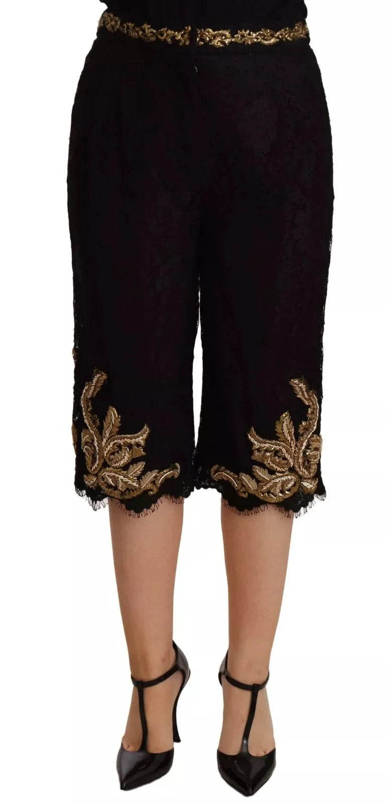 Dolce & Gabbana Black Lace Gold Baroque SPECIAL PIECE Shorts - IT40|S - Short Trousers