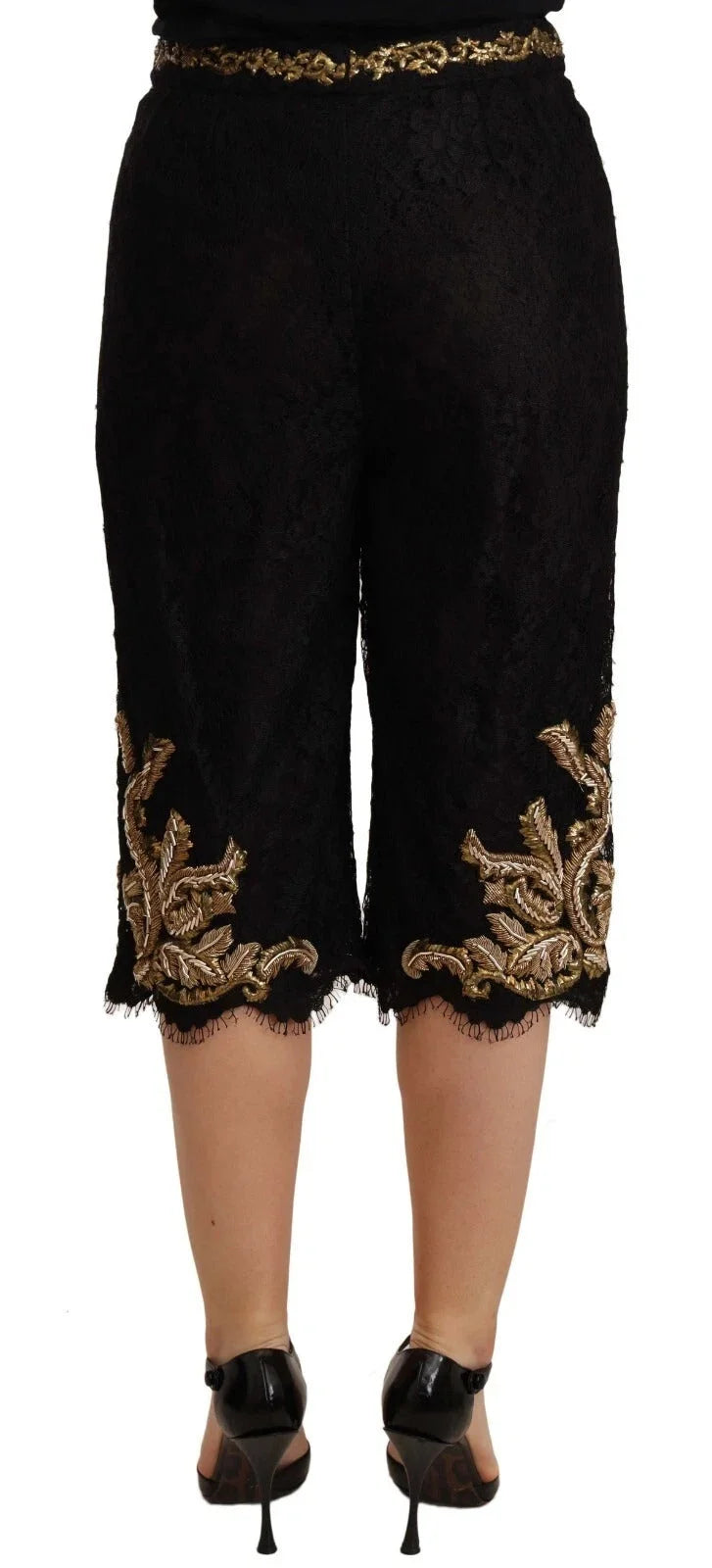Dolce & Gabbana Black Lace Gold Baroque SPECIAL PIECE Shorts - IT40|S - Short Trousers