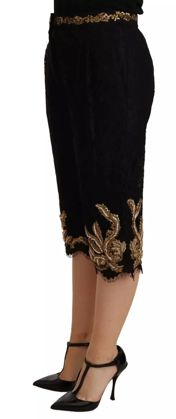 Dolce & Gabbana Black Lace Gold Baroque SPECIAL PIECE Shorts - IT40|S - Short Trousers