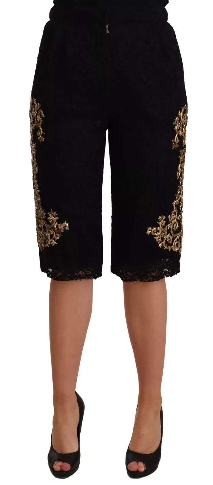 Dolce & Gabbana Black Lace Gold Baroque SPECIAL PIECE Shorts - IT40|S - Short Trousers