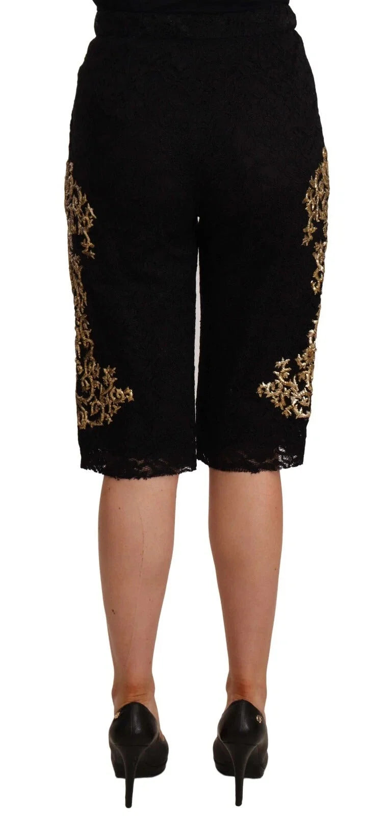 Dolce & Gabbana Black Lace Gold Baroque SPECIAL PIECE Shorts - IT40|S - Short Trousers
