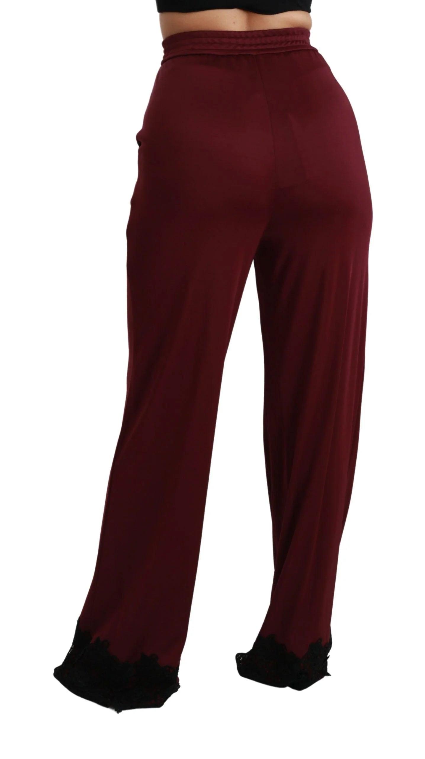 Dolce & Gabbana Black Lace High Waist Wide Leg Maroon Pants - IT40|S - Trousers