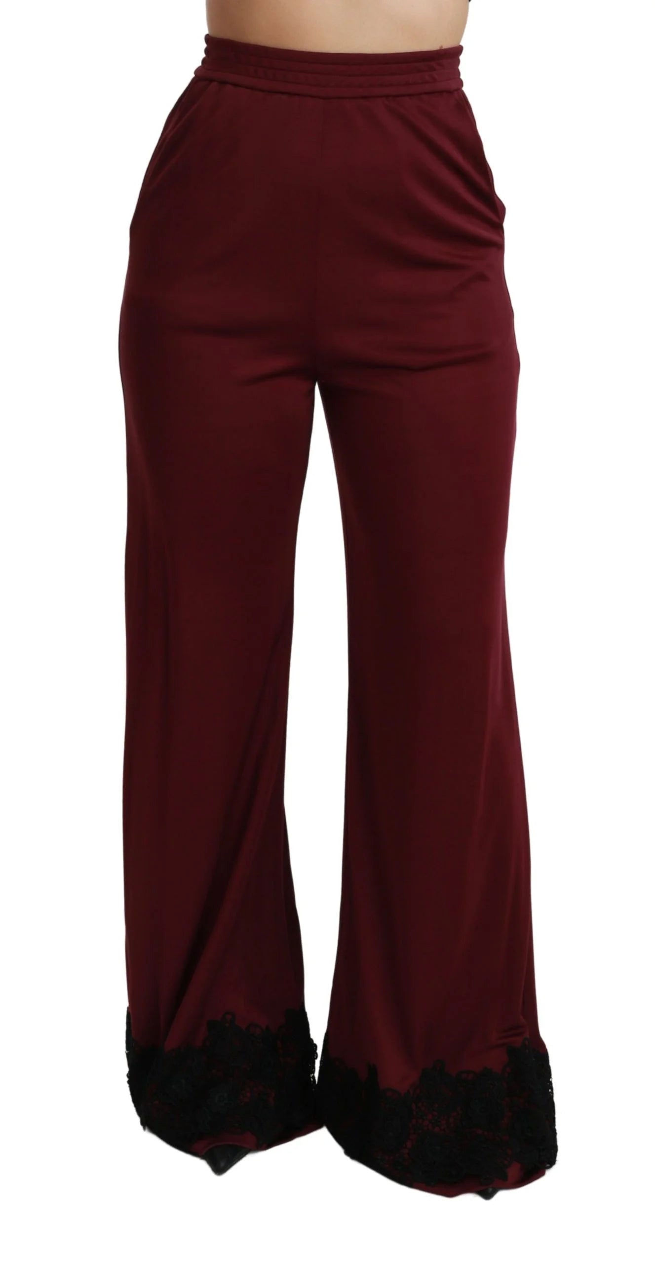 Dolce & Gabbana Black Lace High Waist Wide Leg Maroon Pants - IT40|S - Trousers