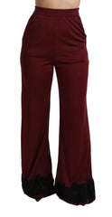 Dolce & Gabbana Black Lace High Waist Wide Leg Maroon Pants - IT40|S - Trousers