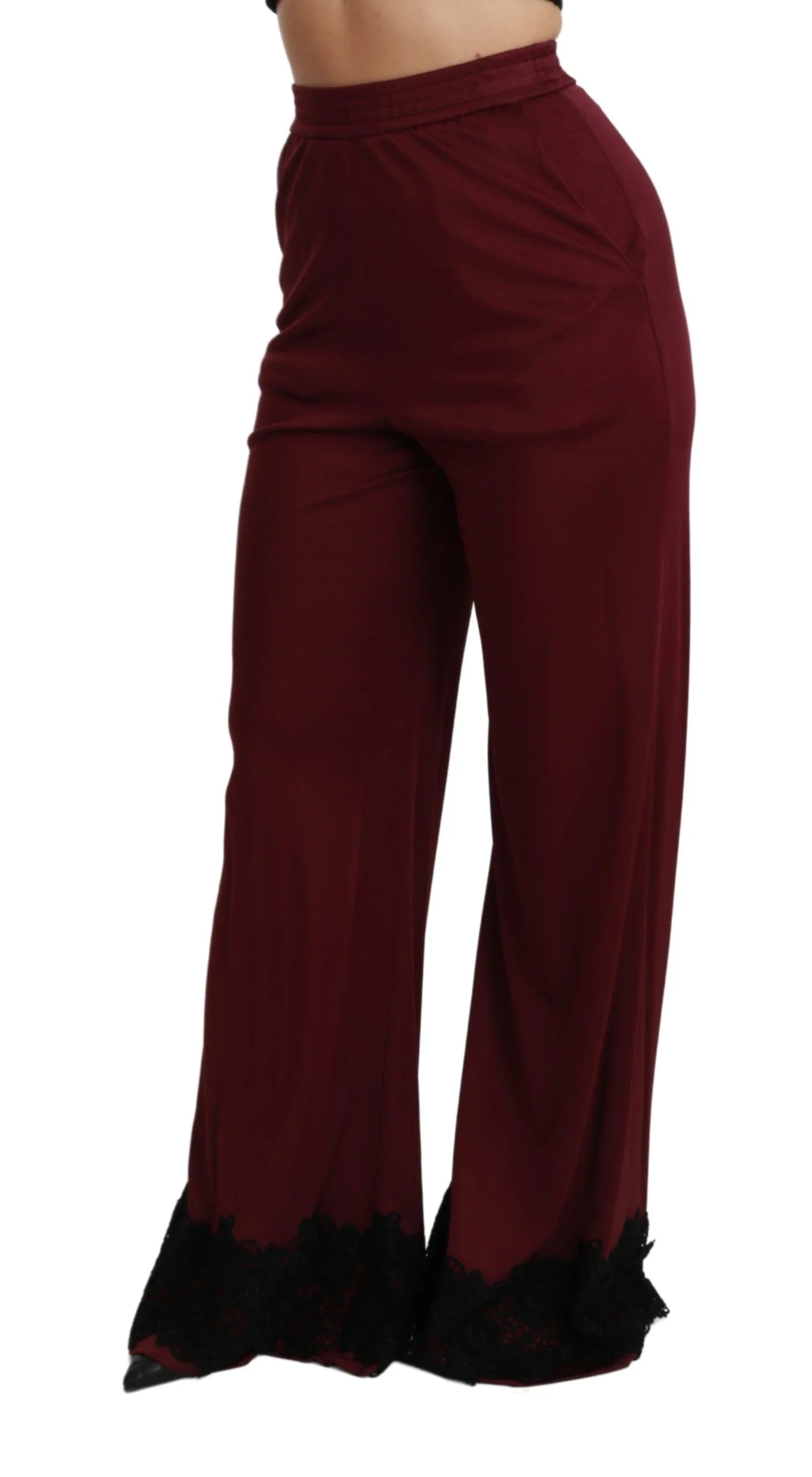 Dolce & Gabbana Black Lace High Waist Wide Leg Maroon Pants - IT40|S - Trousers