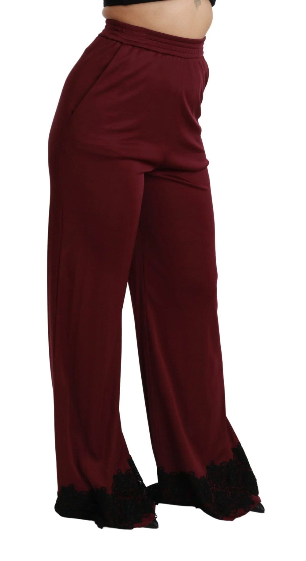 Dolce & Gabbana Black Lace High Waist Wide Leg Maroon Pants - IT40|S - Trousers