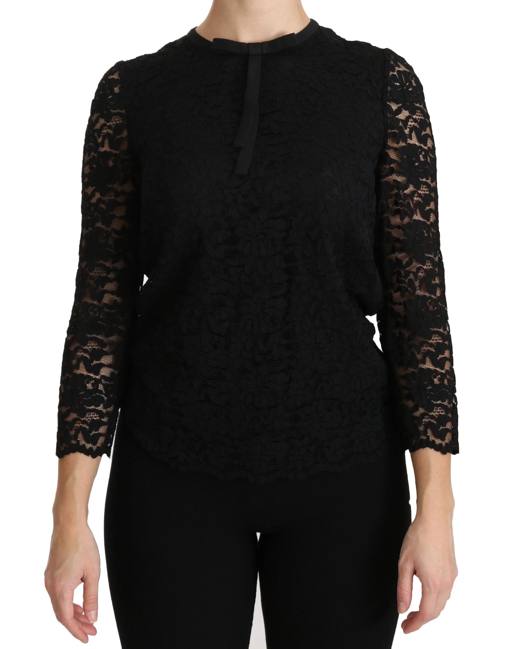 Dolce & Gabbana Black Lace Long Sleeve Nylon Blouse - Blouses