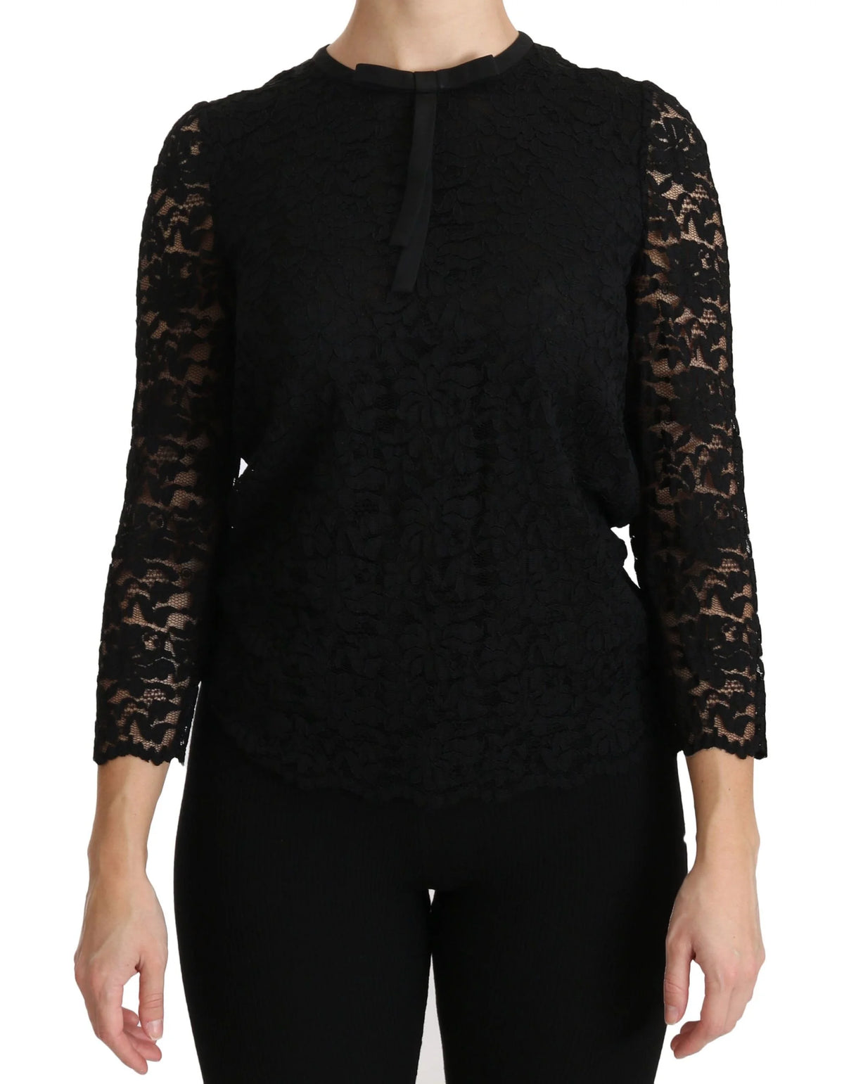 Dolce & Gabbana Black Lace Long Sleeve Nylon Blouse - Blouses