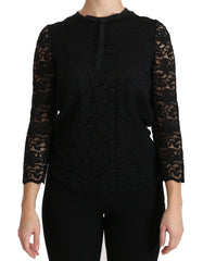Dolce & Gabbana Black Lace Long Sleeve Nylon Blouse - Blouses