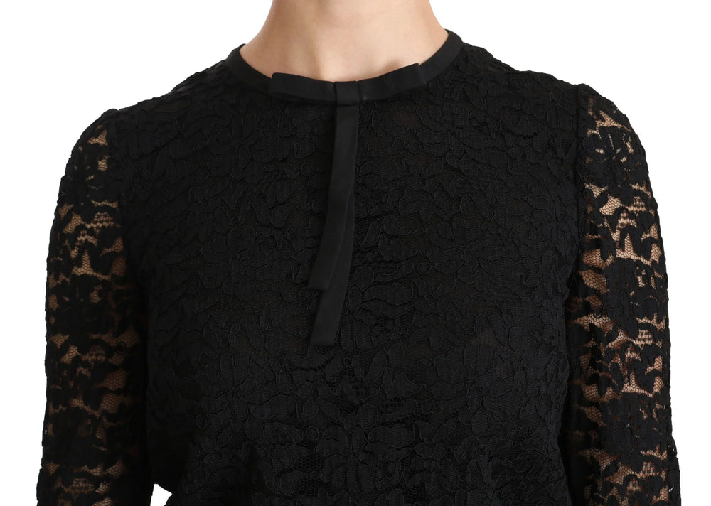 Dolce & Gabbana Black Lace Long Sleeve Nylon Blouse - Blouses