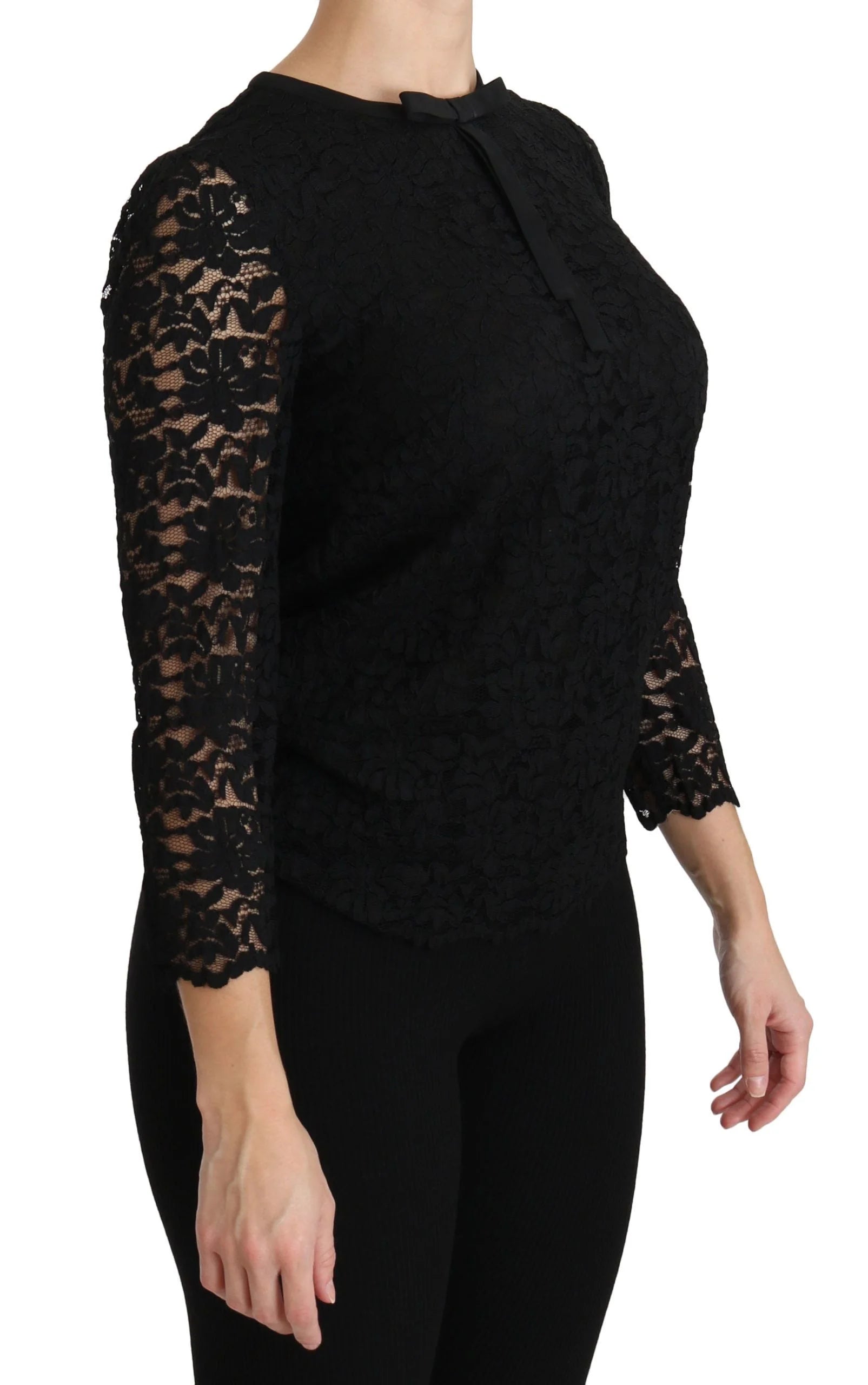 Dolce & Gabbana Black Lace Long Sleeve Nylon Blouse - Blouses