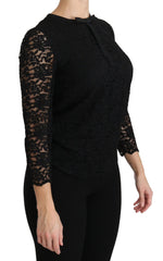 Dolce & Gabbana Black Lace Long Sleeve Nylon Blouse - Blouses