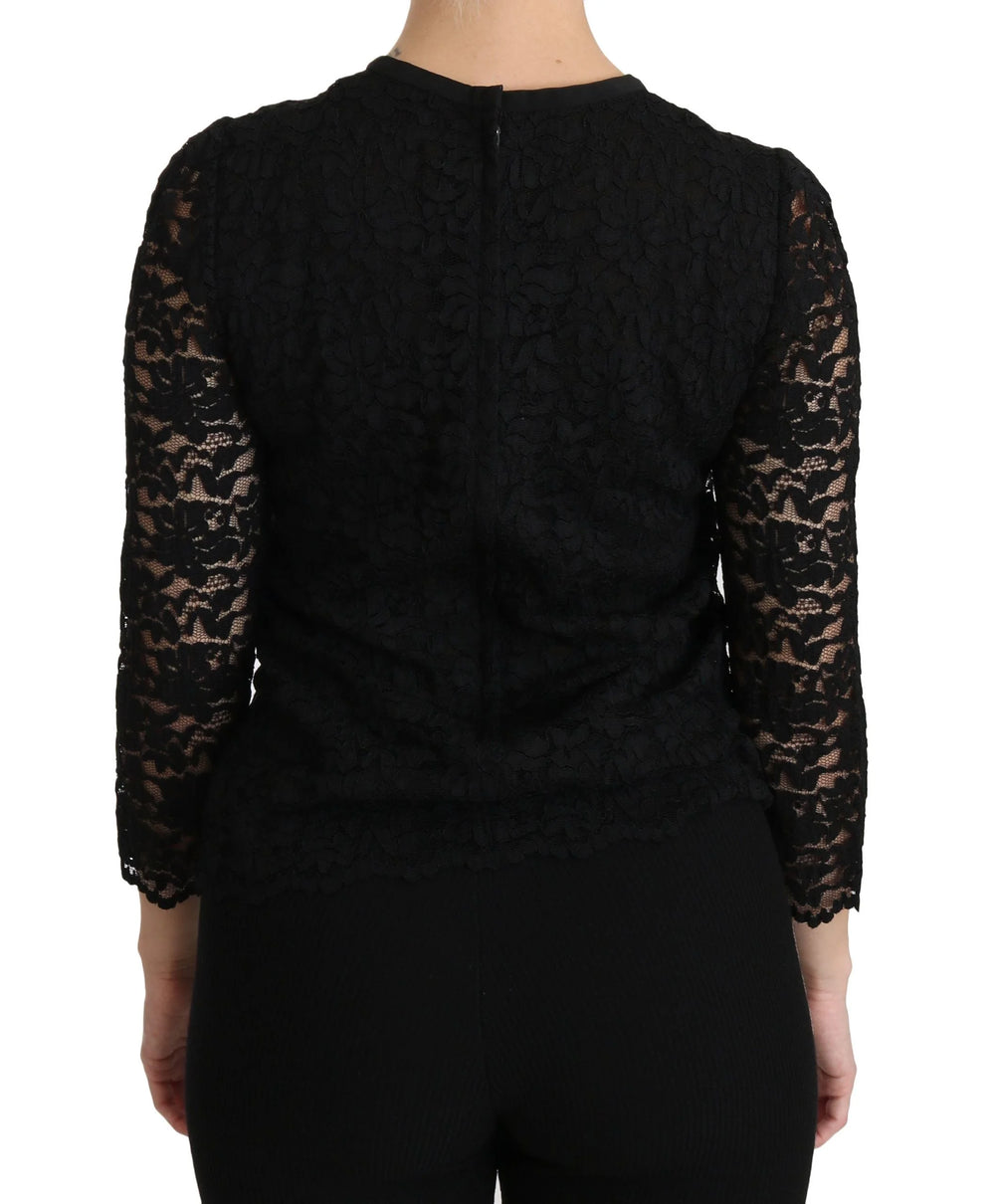 Dolce & Gabbana Black Lace Long Sleeve Nylon Blouse - Blouses
