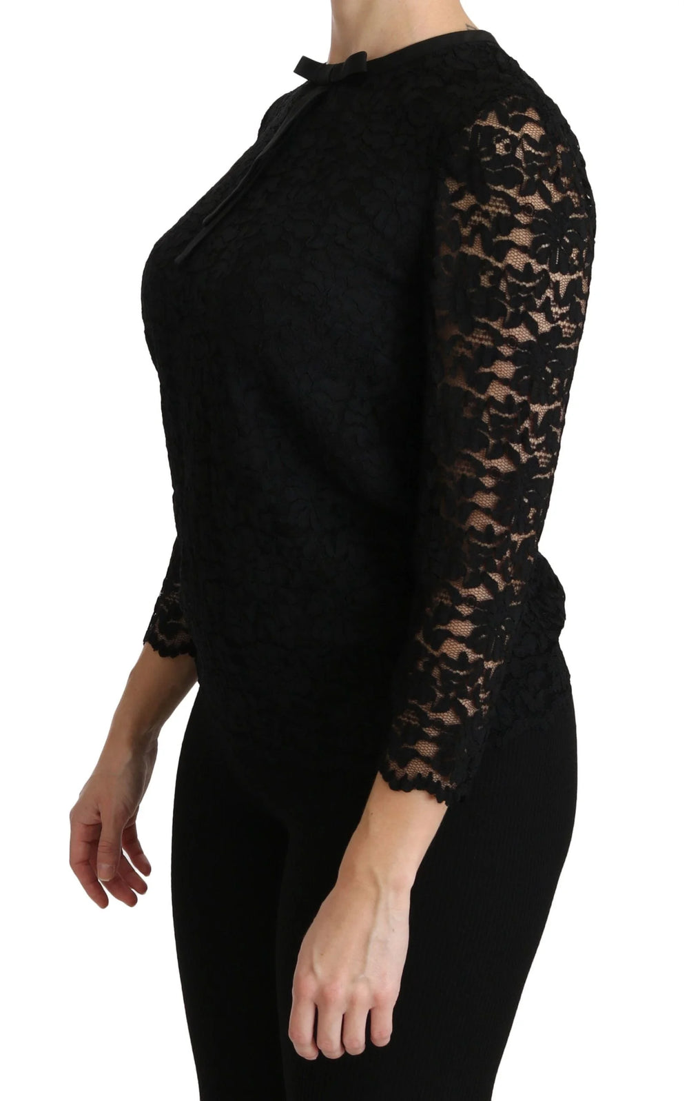 Dolce & Gabbana Black Lace Long Sleeve Nylon Blouse - Blouses